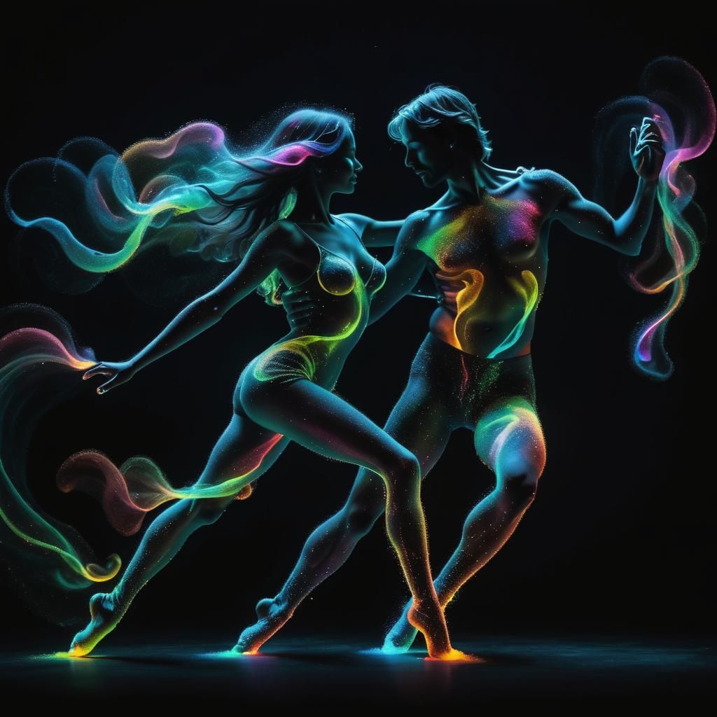 Bioluminescent Couple Salsa Dancing in Dust