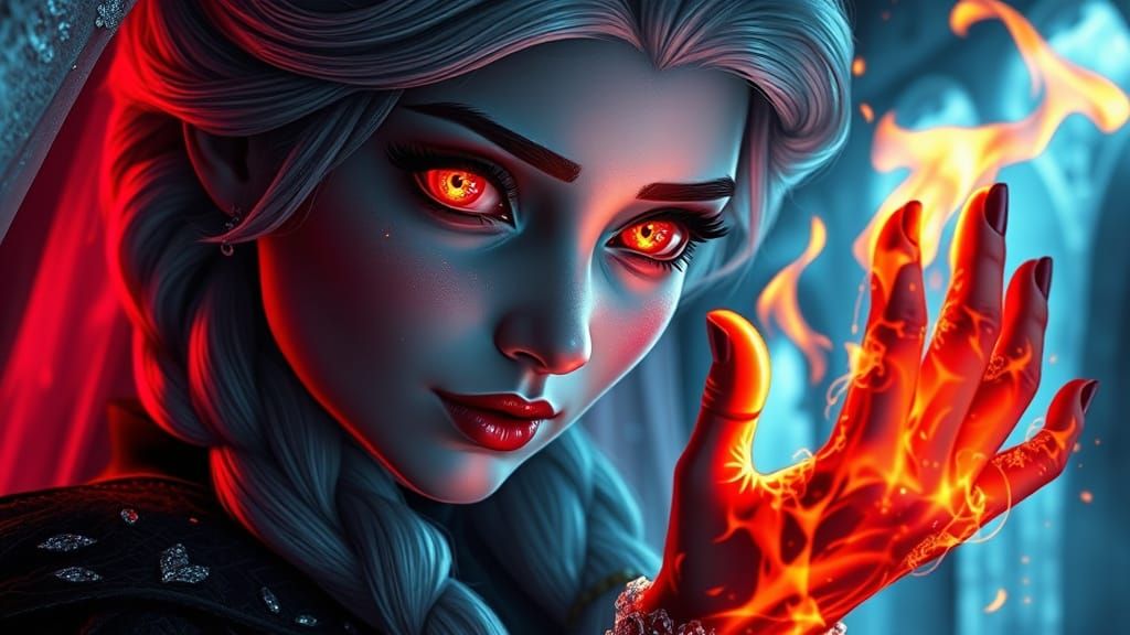 Demonic Elsa in Burning Ice Castle