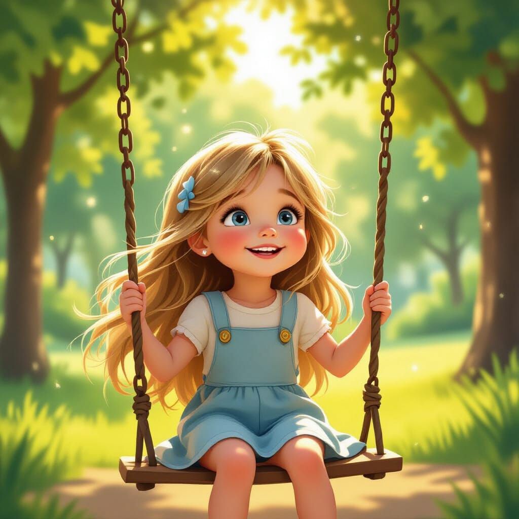 Joyful Girl on Swing in Sunlit Park