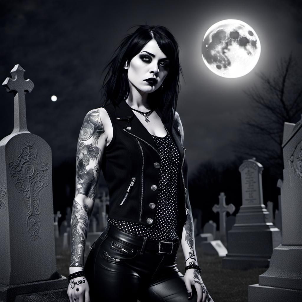 Goth Girl in Graveyard: Black and White Photography