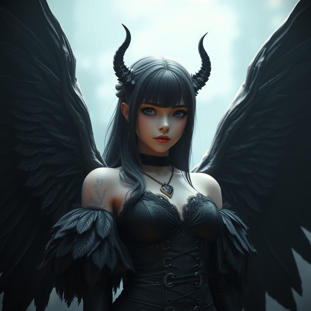 Ethereal Goth Goddess with Black Wings in 3D Masterpiece