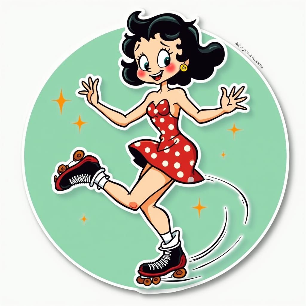 Vintage Cartoon Woman on Roller Skates
