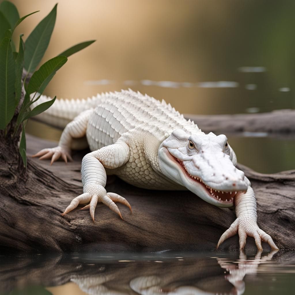 Rare Albino Alligator Displaying Webbed Feet