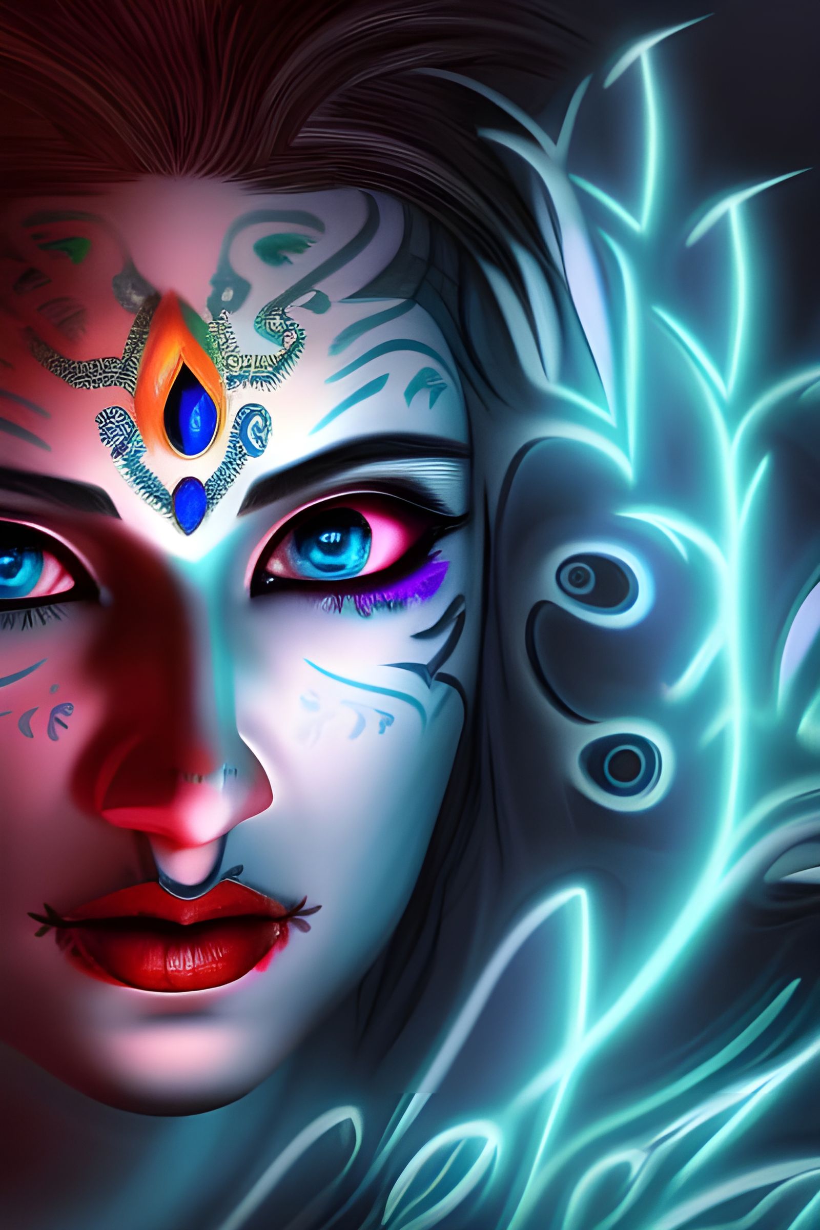 Goddess Kali with Neon Glow, Digital Art