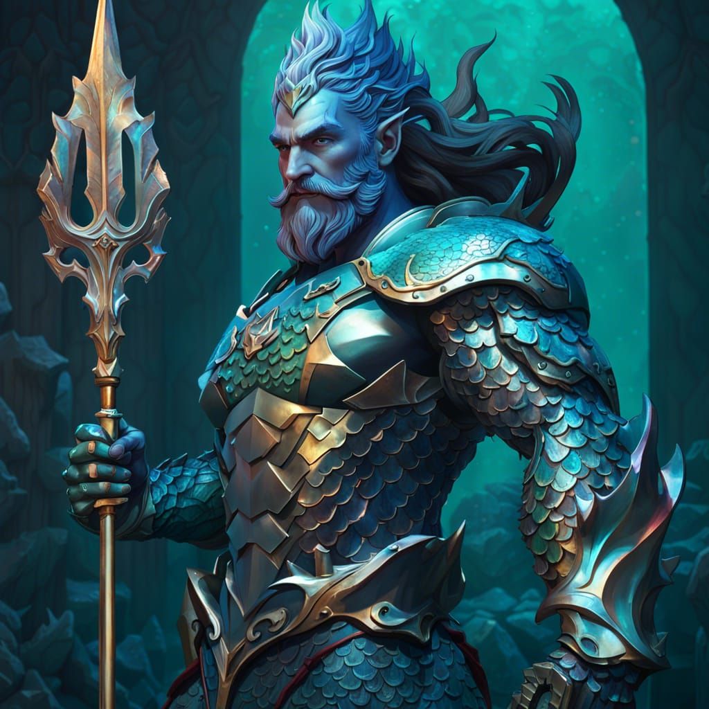 Armored Merman Triton Portrait in Detailed Digital Art