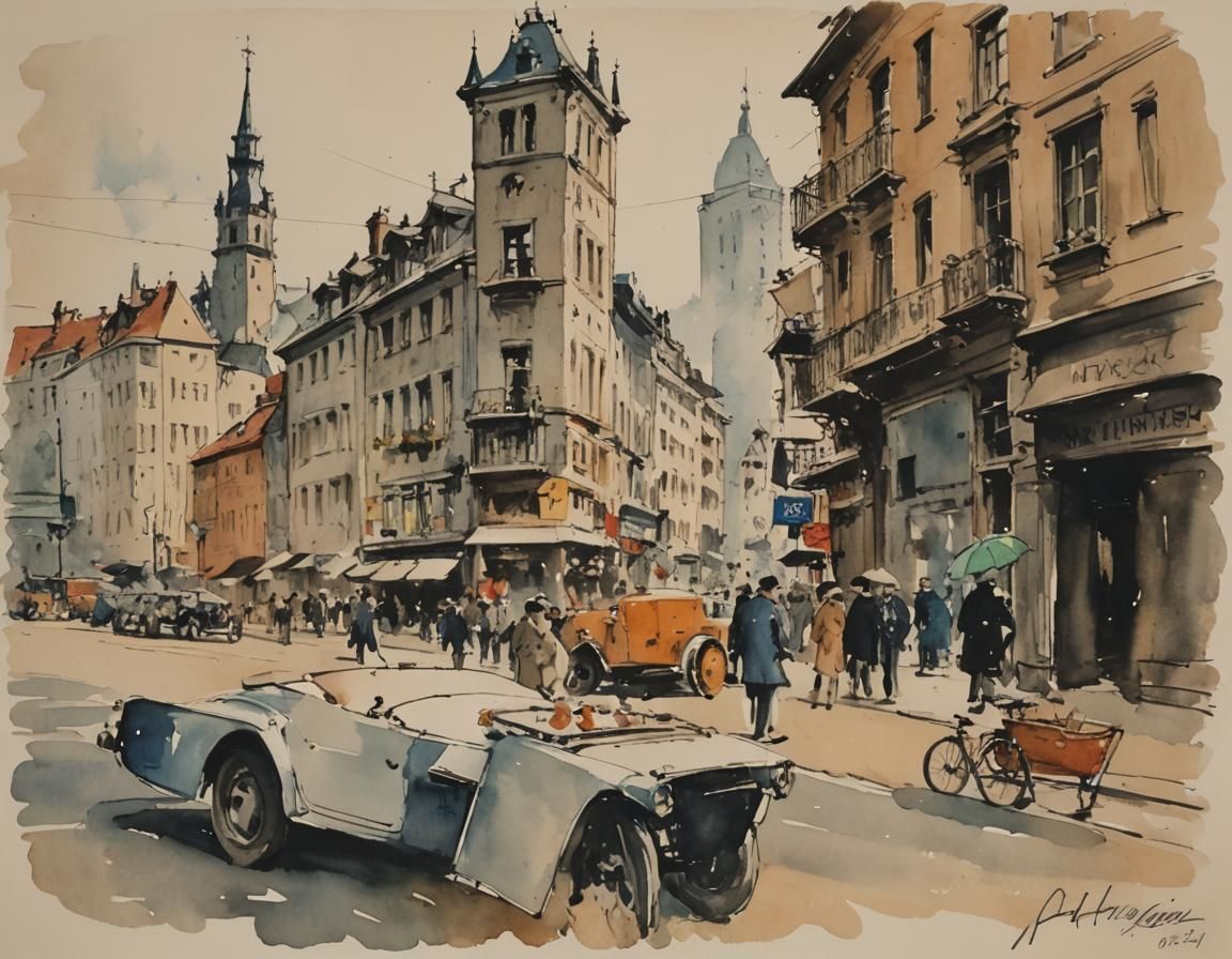 Abstract Watercolor and Ink Painting