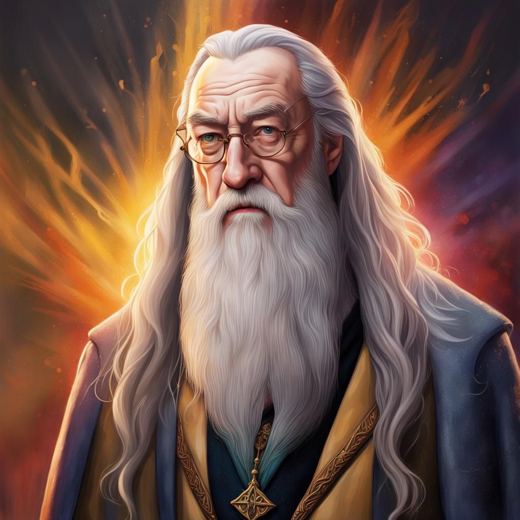 Hyperrealistic Dumbledore Portrait with Dramatic Lighting