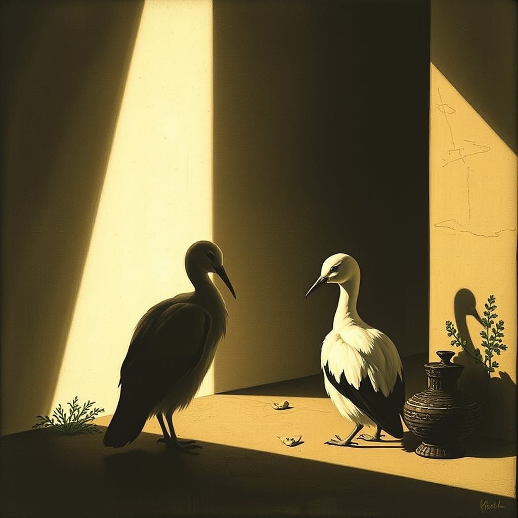 Geometric Melancholic Landscape with Light and Shadow