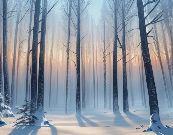 Winter Forest in Vibrant Oil Painting Style
