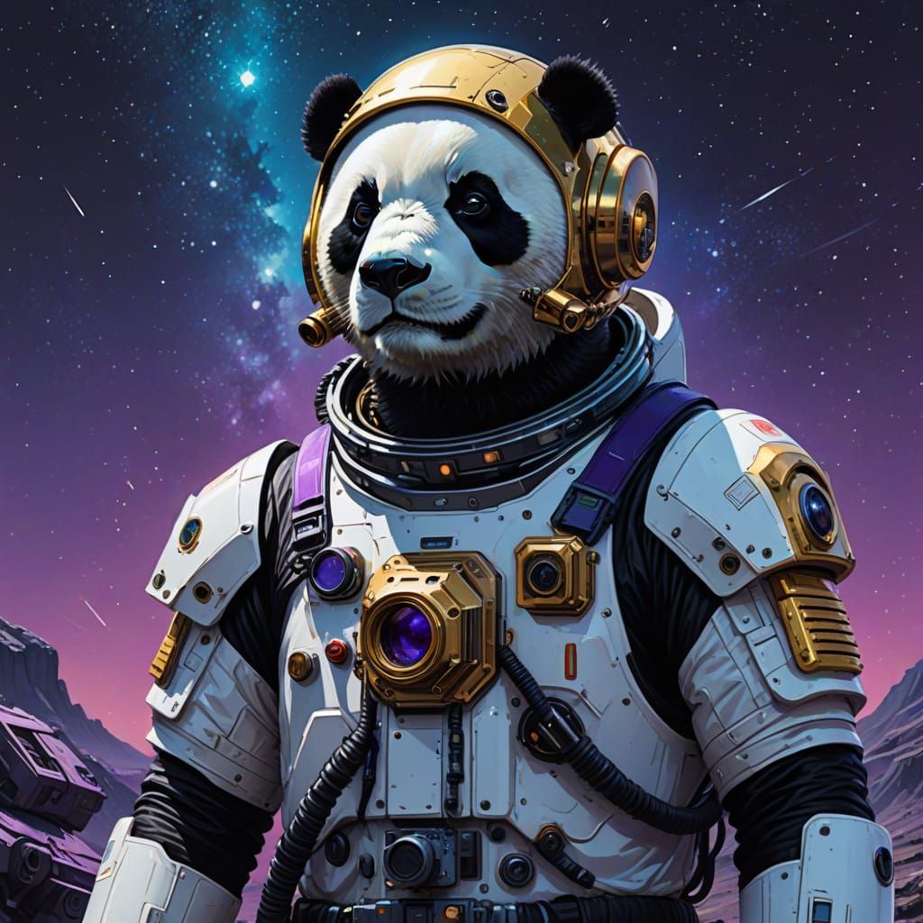 Sleek Panda Astronaut Explores the Cosmos