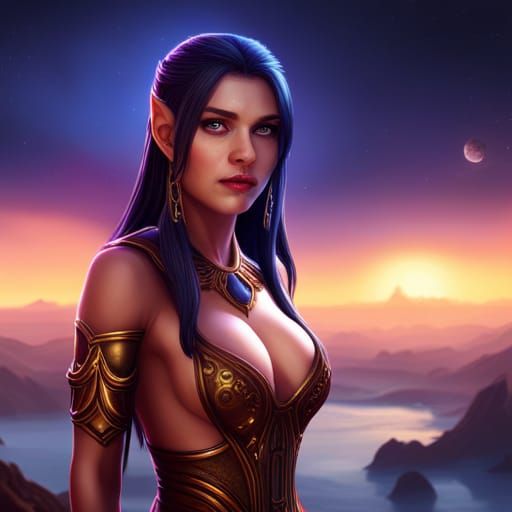 Brunette Astral Elf Overlooking a Galaxy