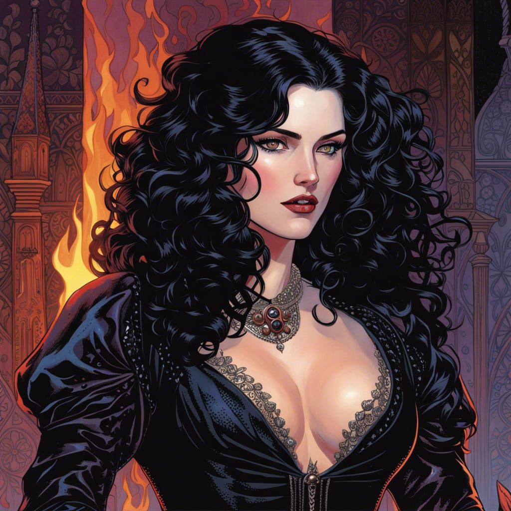 Sultry Sorceress in Dark Fantasy Comic Style