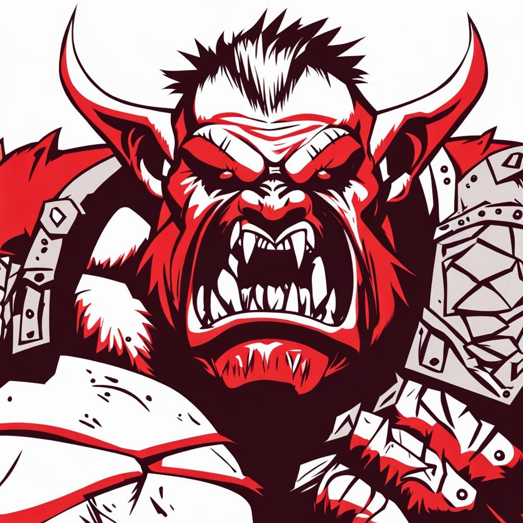 Red Orc Barbarian Tormented by Voices