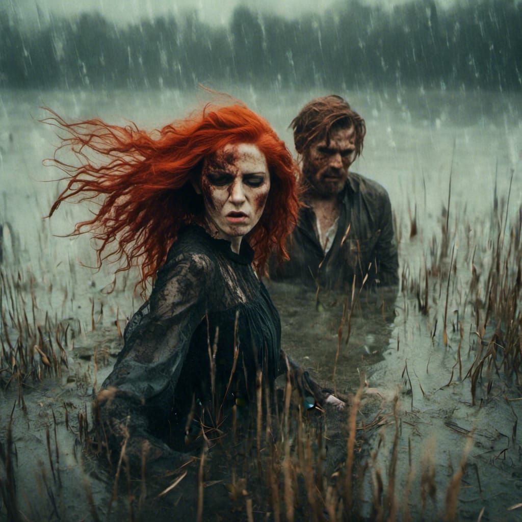 Angry Man and Red-Haired Woman in Marsh