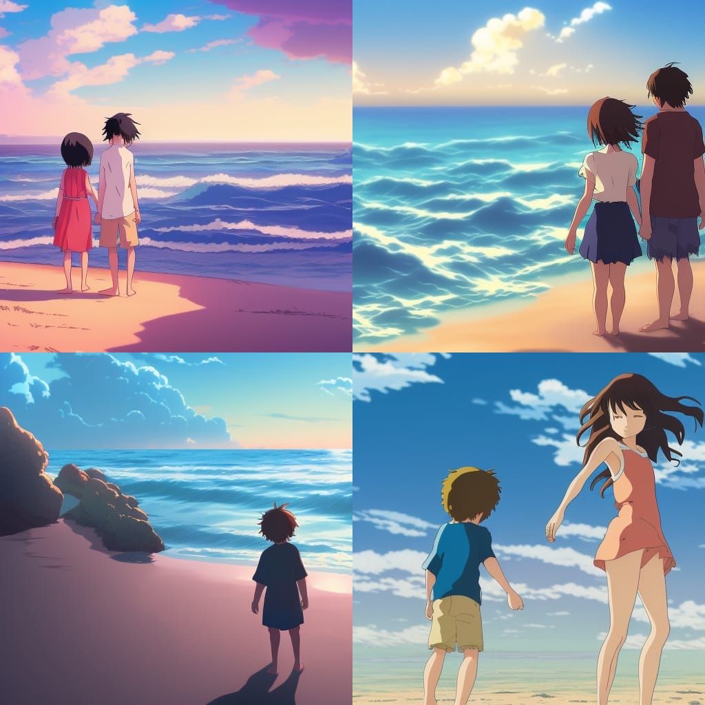 Anime Beach Scene in Studio Ghibli Style
