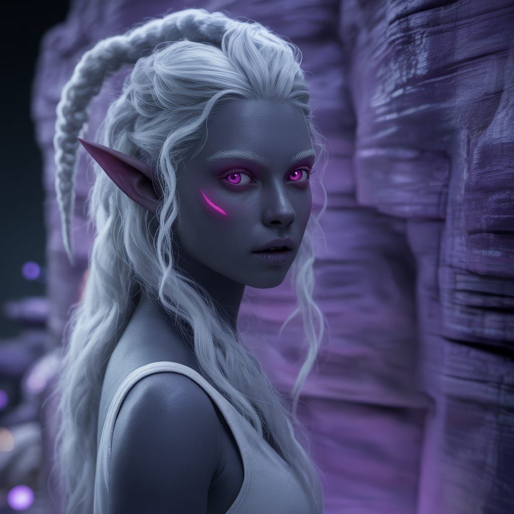 Epic Elf on Purple Cliff: Dark Fantasy Art