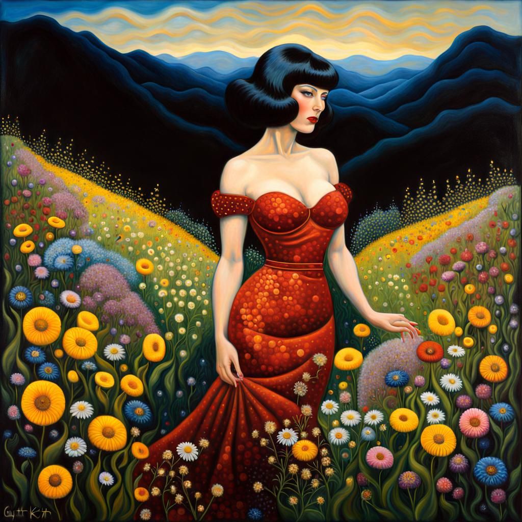 Surreal Autumn Goddess in a Gustav Klimt Style Oil Painting