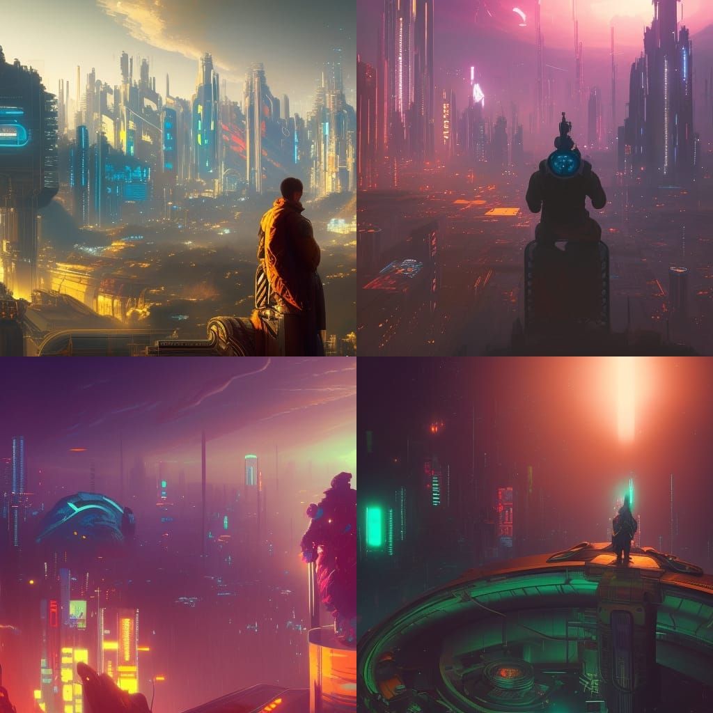 Cyberpunk King Overlooking Neon Planet Universe