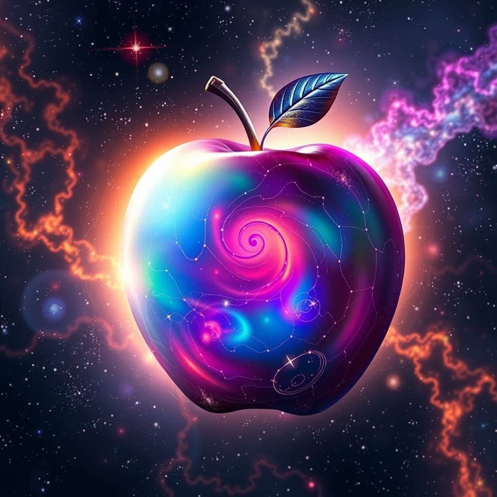 Surreal Cosmic Apple in a Swirling Nebula of Iridescent Star...