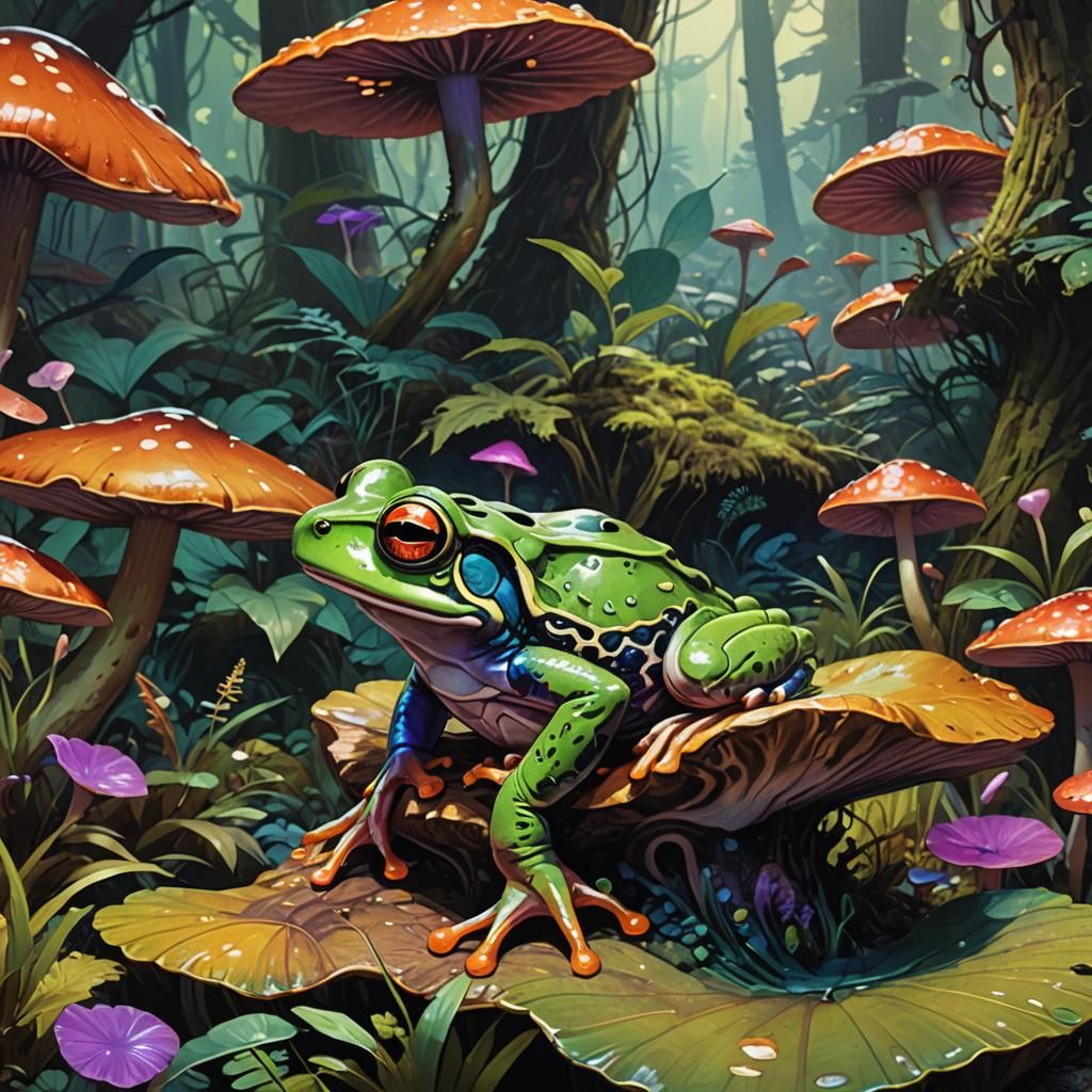 Colorful Frog in Mystical Forest Concept Art
