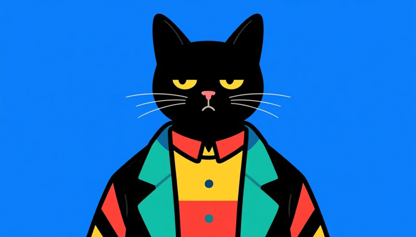 90s Cat in Bold Digital Illustration Style