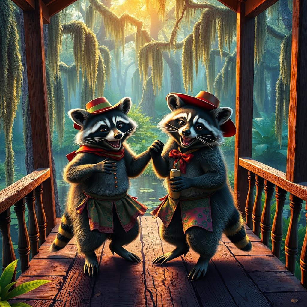 Cajun Bayou Zydeco Dance Party with Raccoons