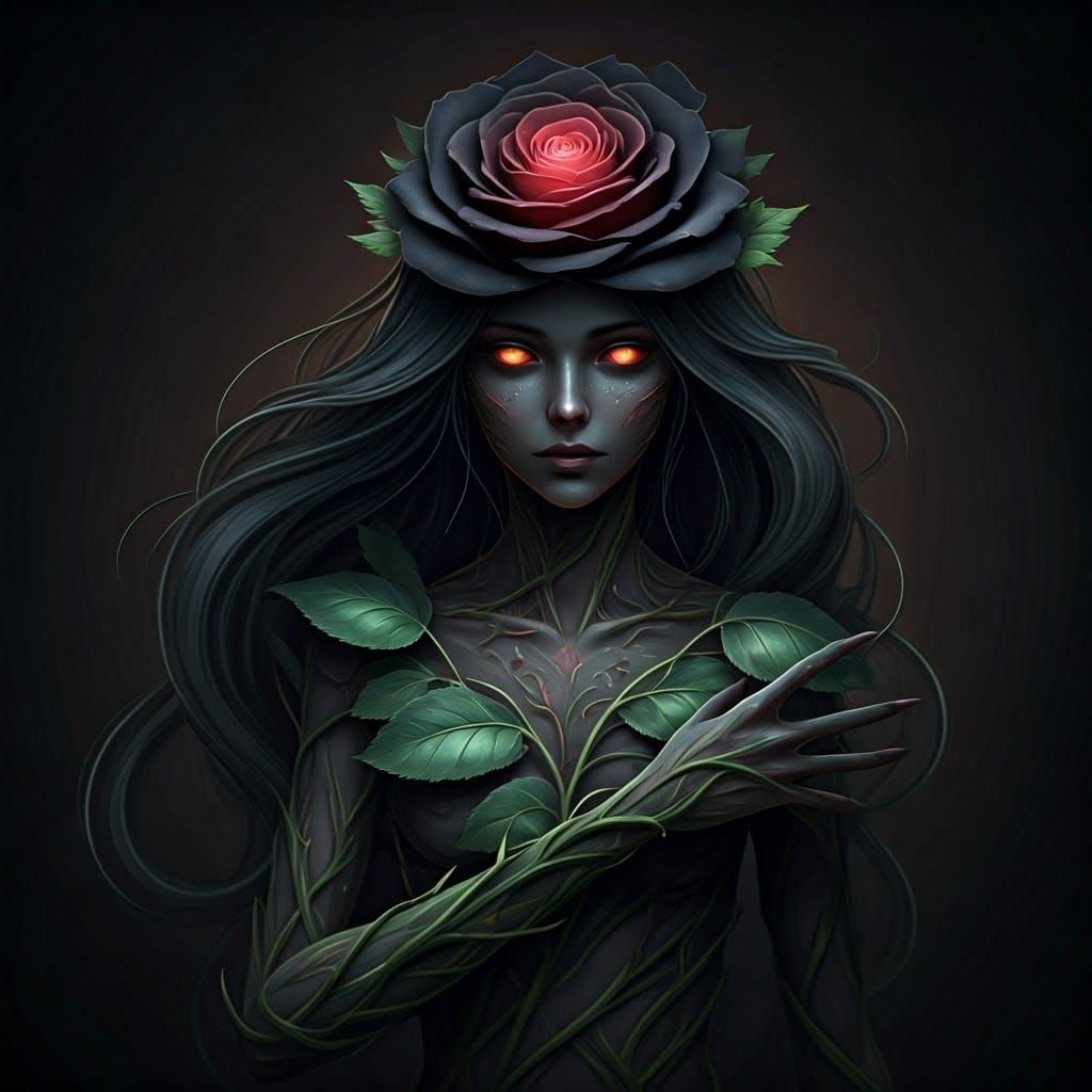 Ethereal Black Rose in Glowing Dark Fantasy Style