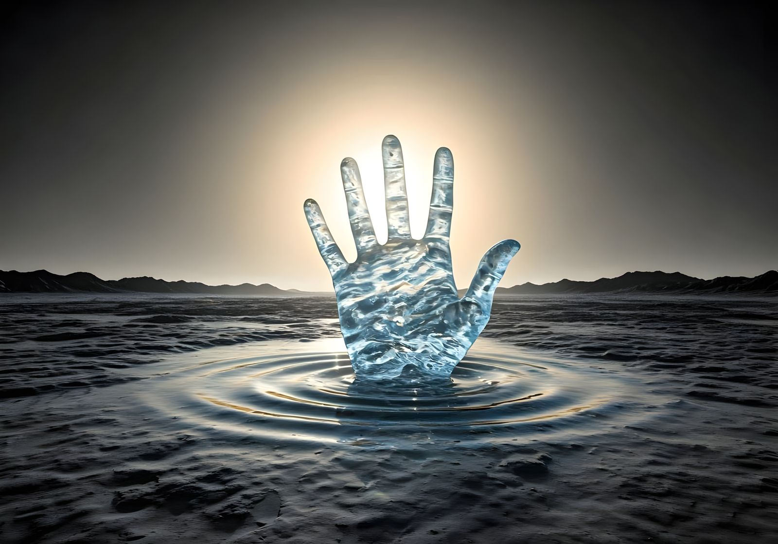 Water Hand Illuminated by Rainbow Refractions in a Black Lan...