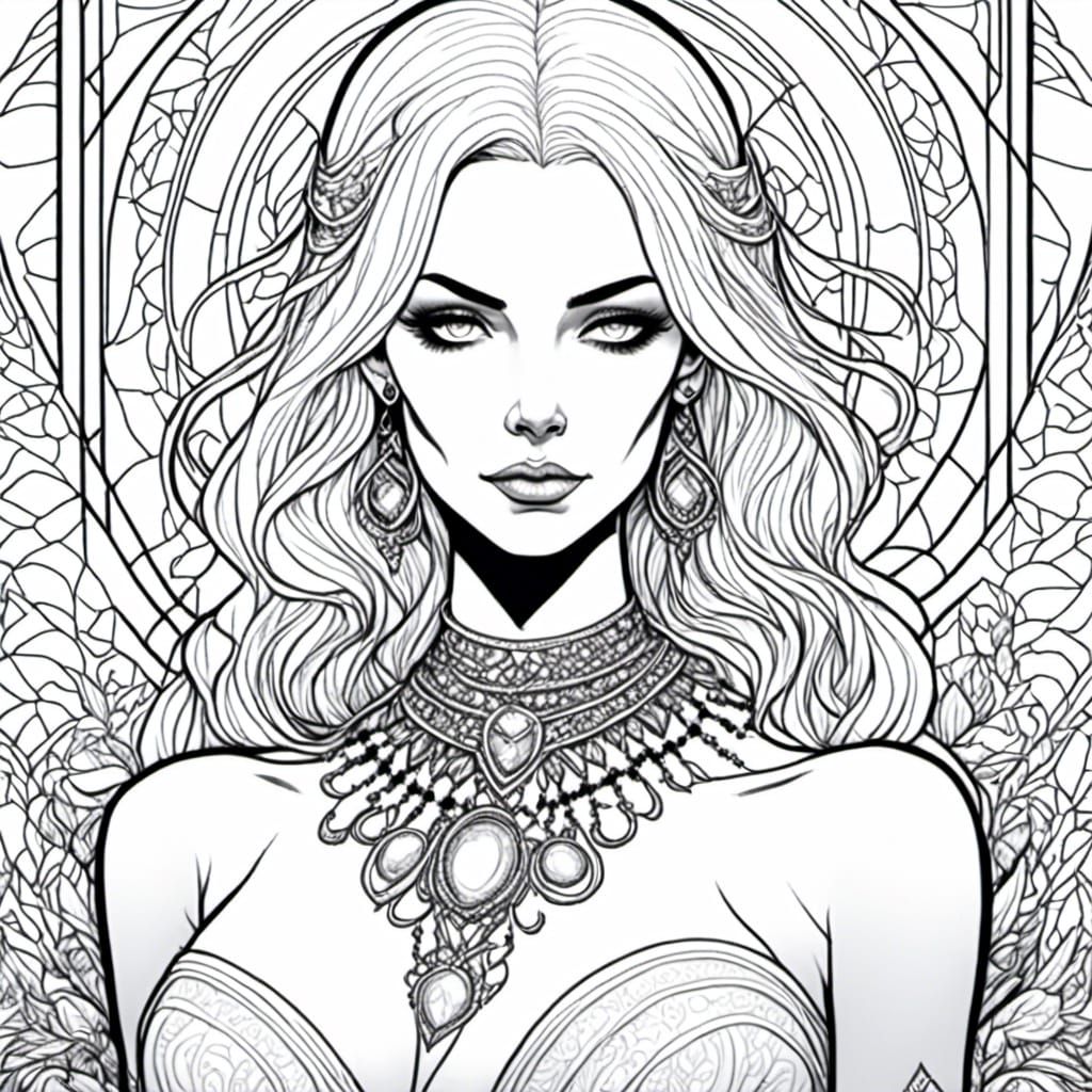 Emma Frost Coloring Book Style Fashion Portrait