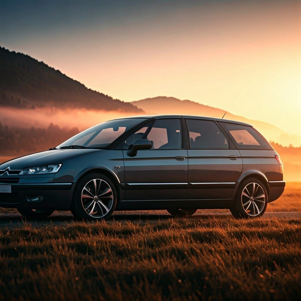 Futuristic Citroën XM Concept Vehicle in Cinematic Sunrise