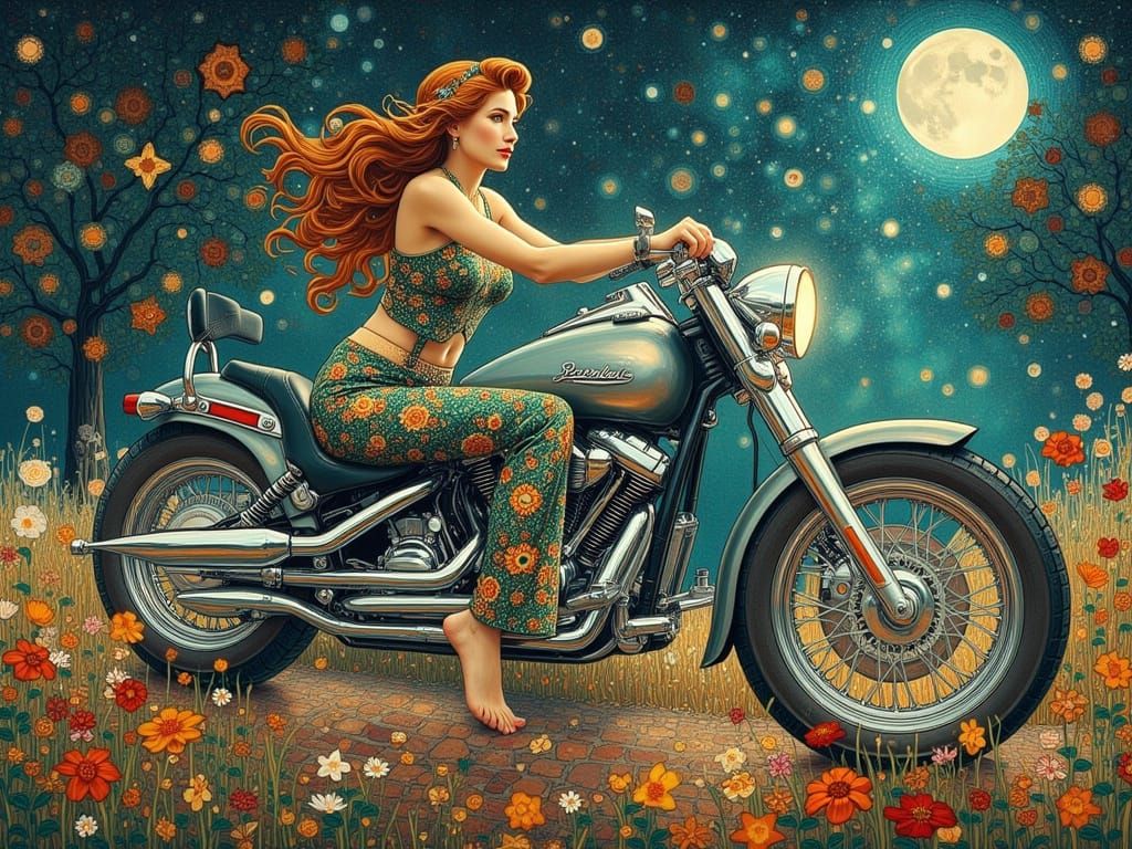 She Rides the motorcycle silver with star power