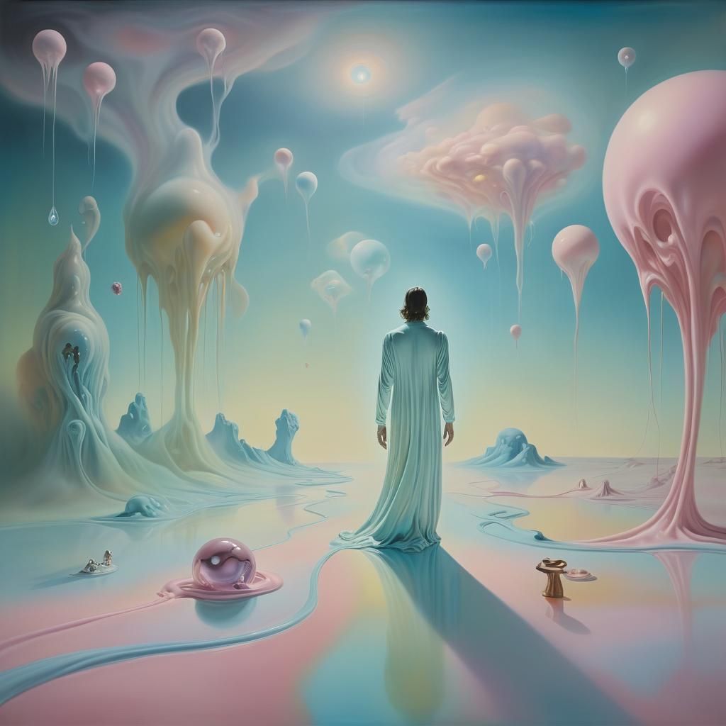 Dreamlike Surrealism: Ghostly Figure in Pastel Haze