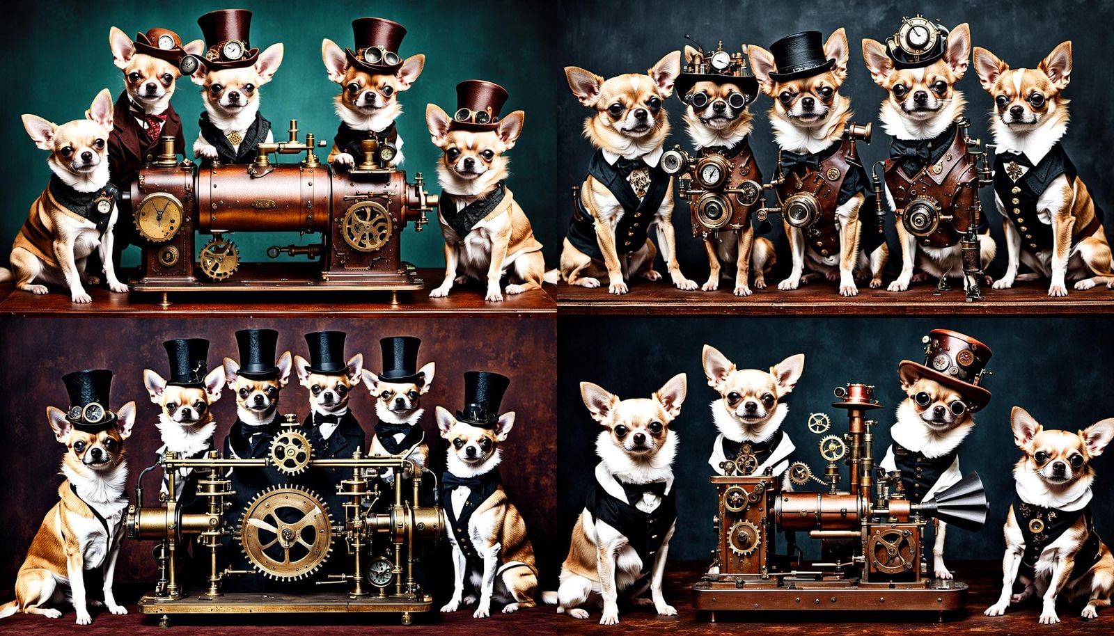 Chihuahuas Operate Steampunk Machine in Victorian Era