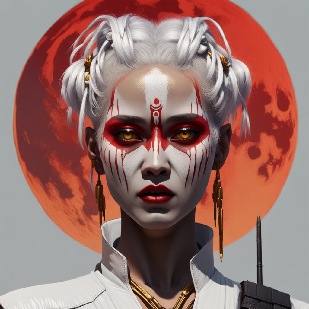 Cyberpunk Woman with White Facepaint and Golden Eyes