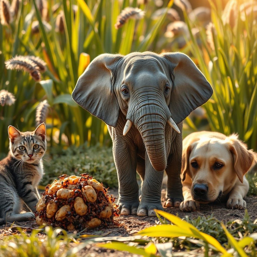 Miniature Elephant and Friends in a Sunny Garden