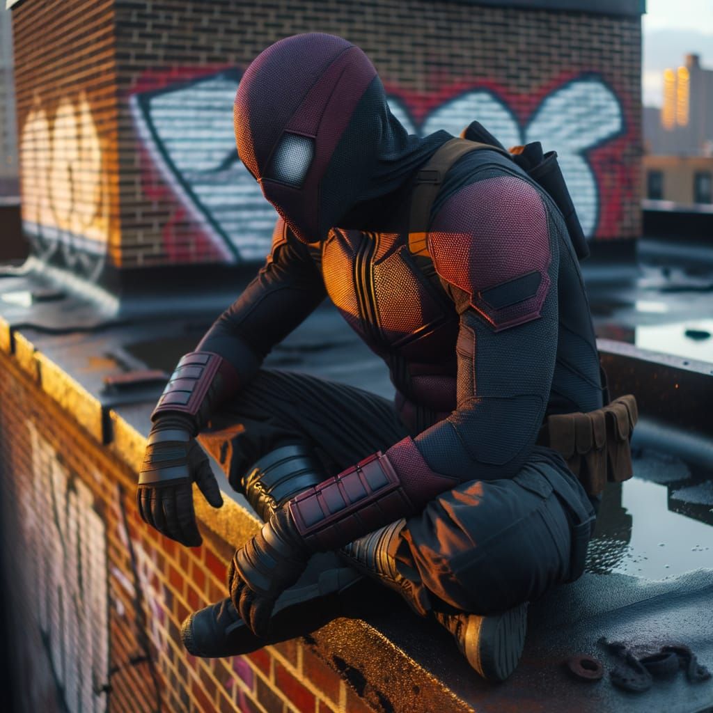 Hero Contemplates Rooftop Grime at Golden Hour