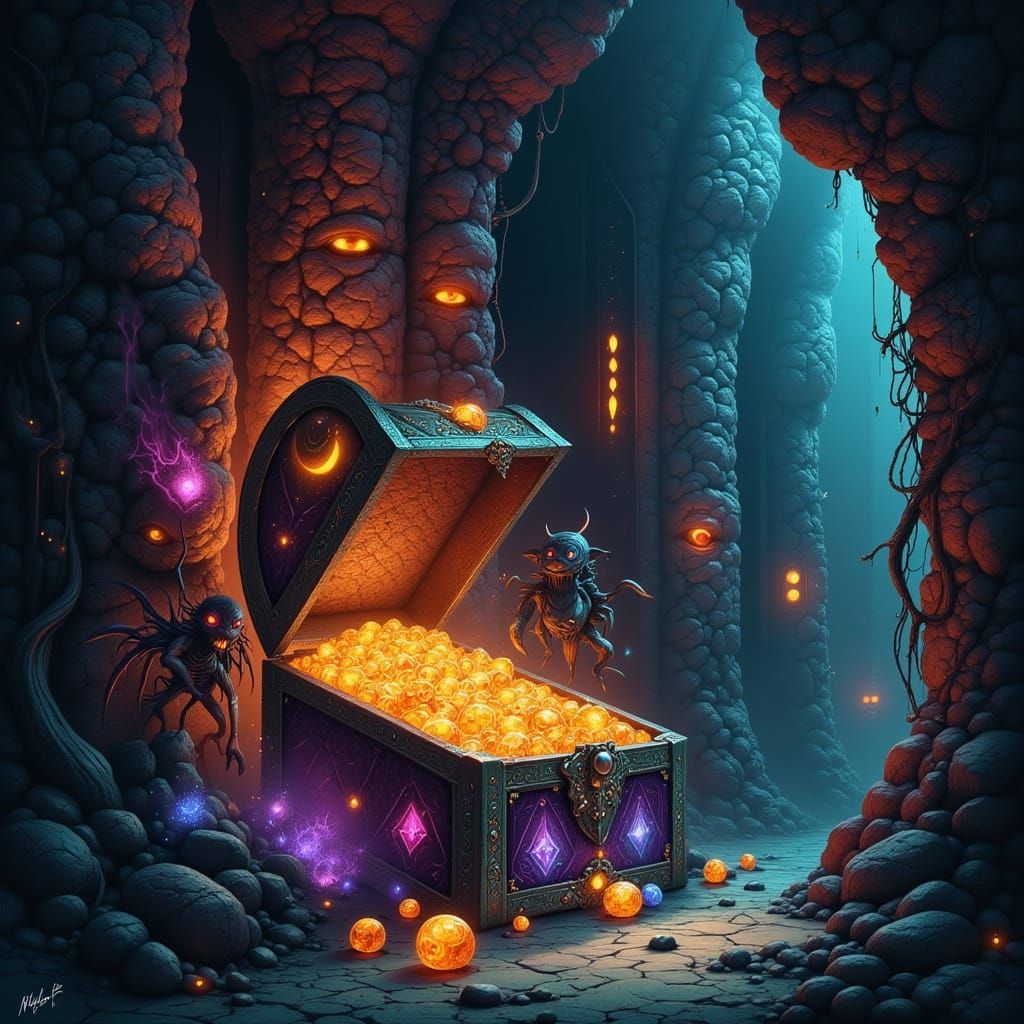 Horror Crypt Treasure Chest with Monsters and Gems