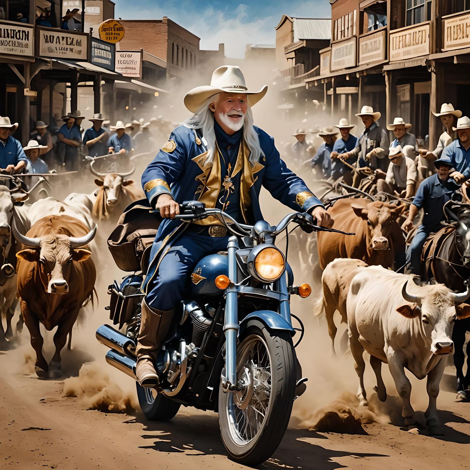 Wizard Cowboy Rides Harley in Texas Cattle Drive