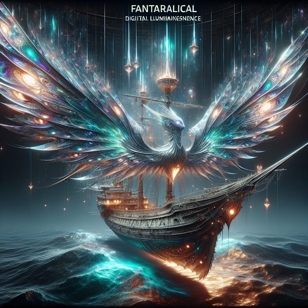 Futuristic Ship with Metallic Wings Concept Art