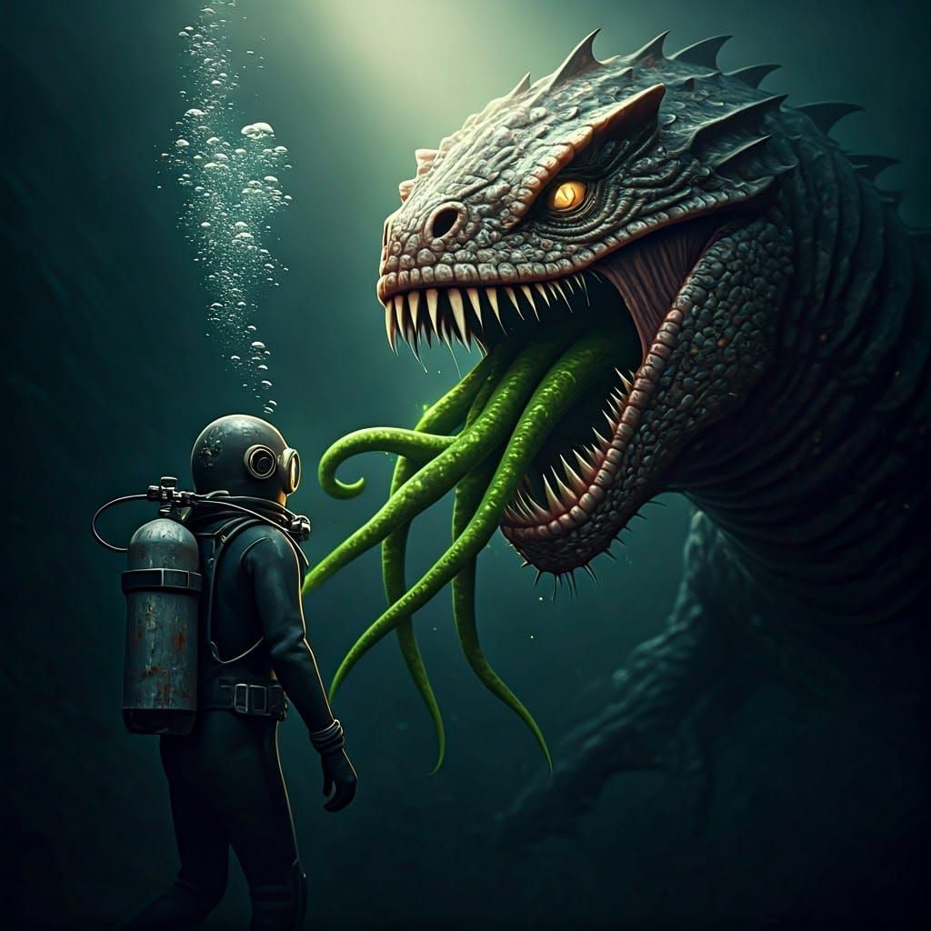 Terrified Diver Confronts Colossal Reptilian Horror