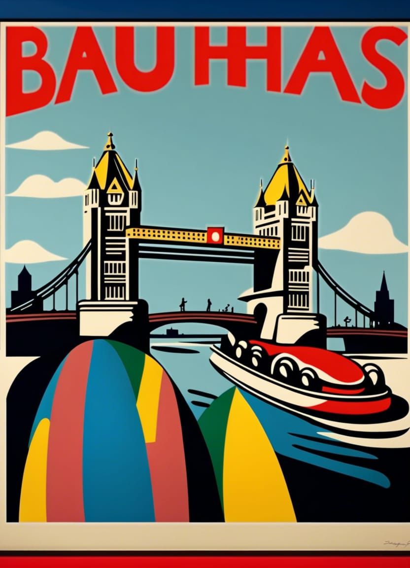 Bauhaus Tire Poster with Picasso Sculpture on Tower Bridge