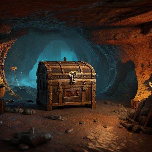 Medieval Cave with Treasure Chest: Fantasy Concept Art
