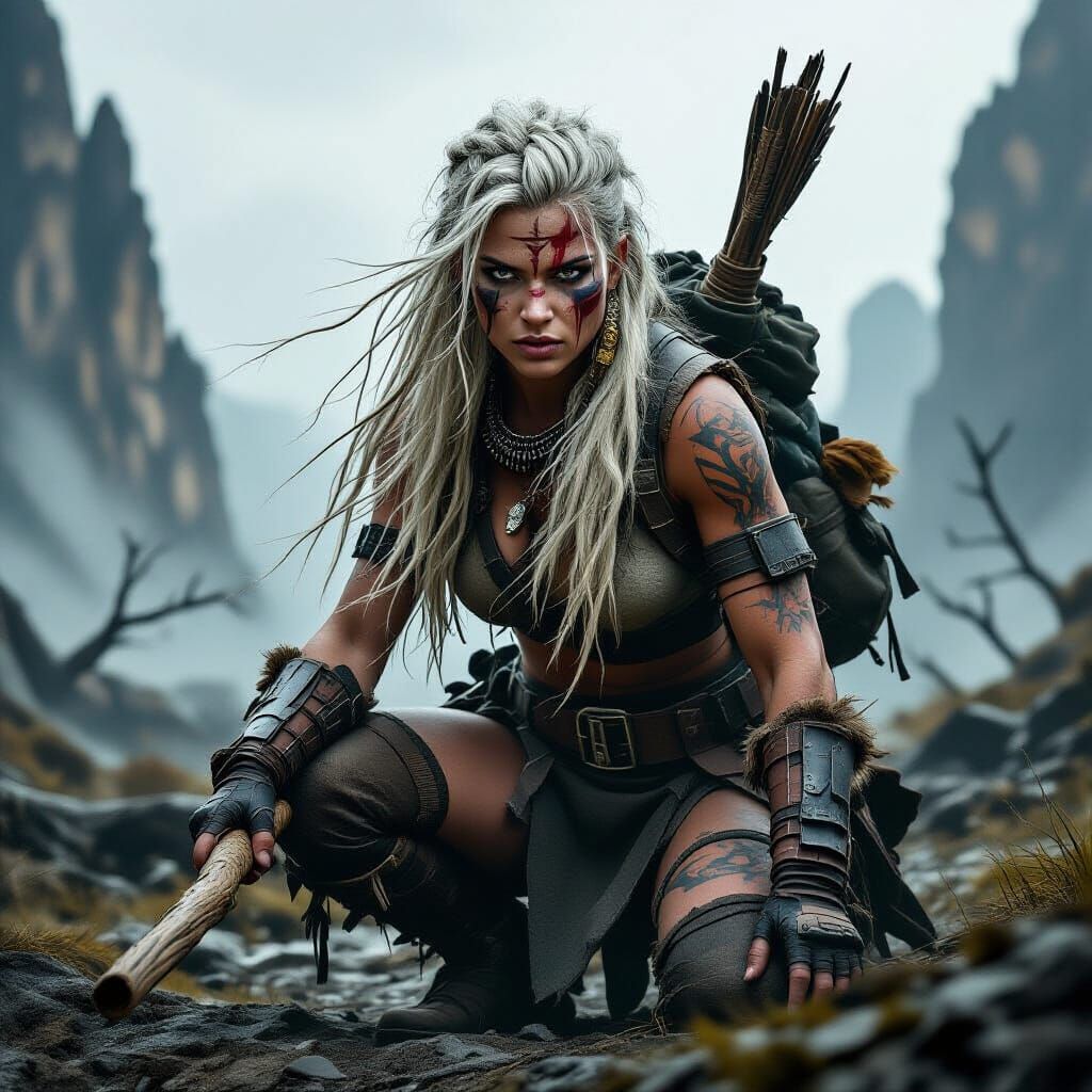 Post-Apocalyptic Warrior in Misty Landscape