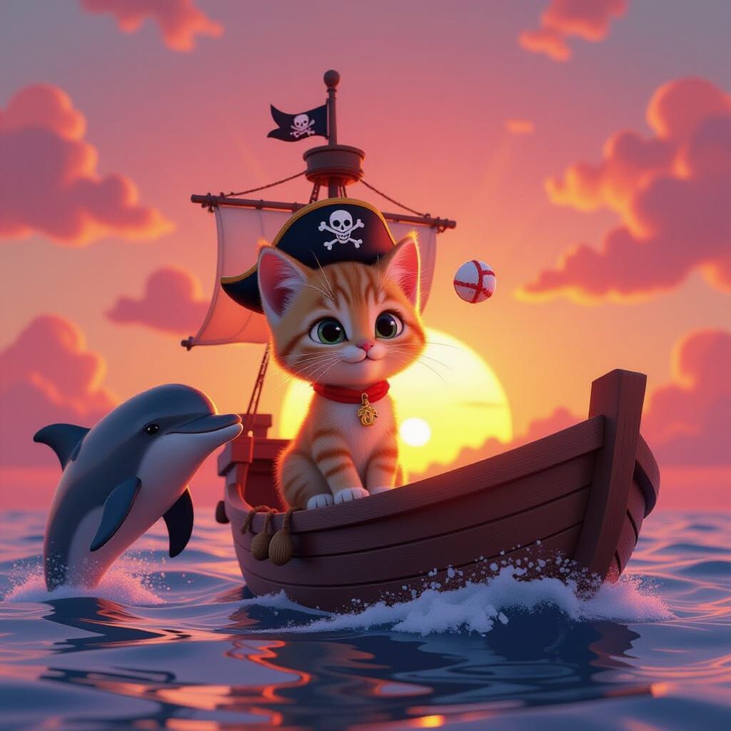 Kitten Pirate Ship Adventure in Pixar Style