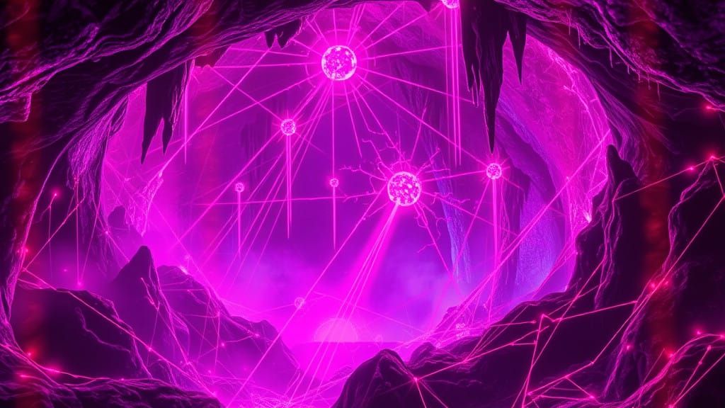 Radiant Fiberoptic Tapestry in an Ethereal Mind-Brain Cavern