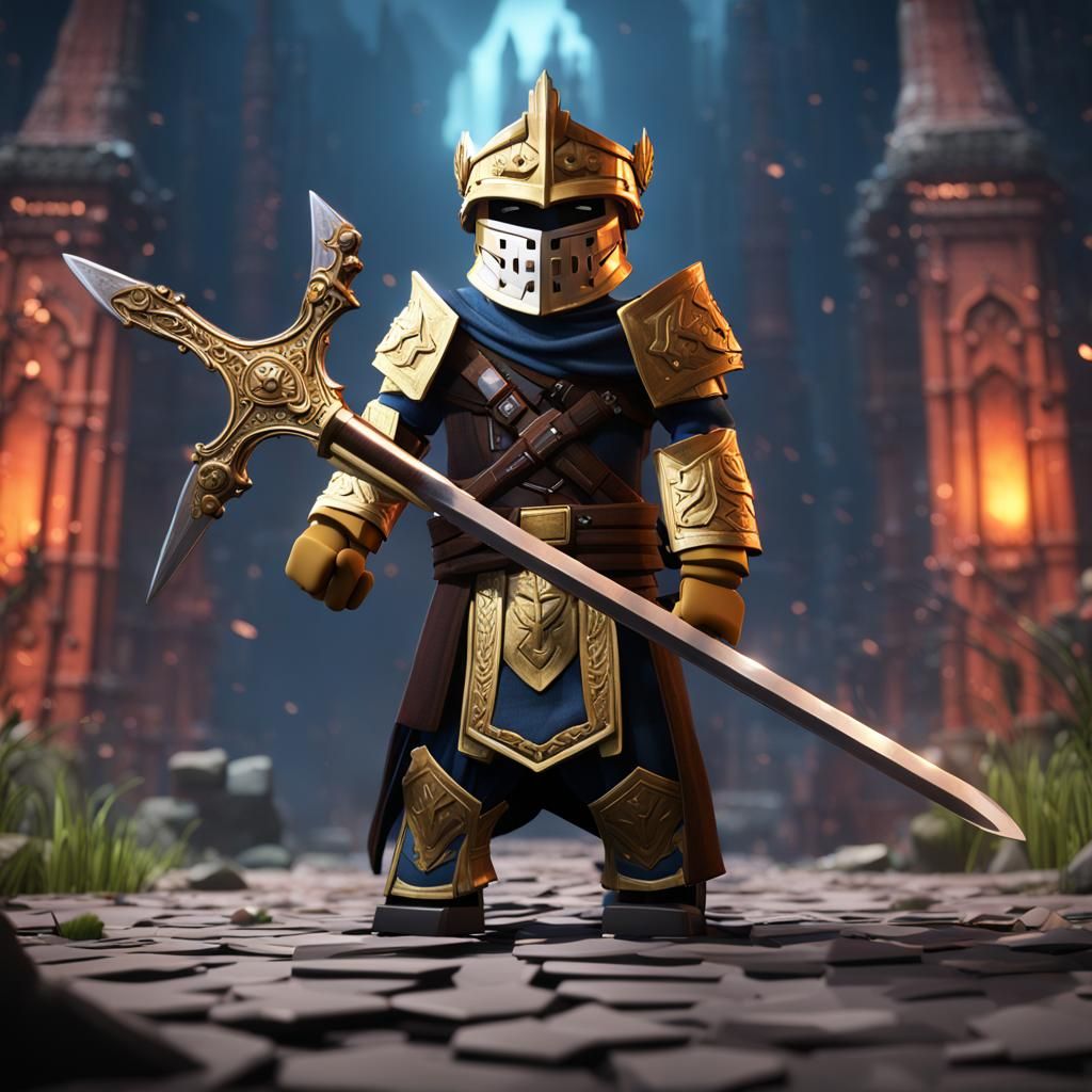 Roblox Man Fighting with Sword, Digital Art