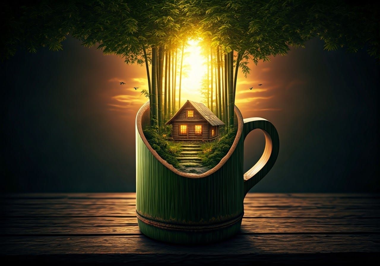 Bamboo Cup Forest: Golden Hour Fantasy Art