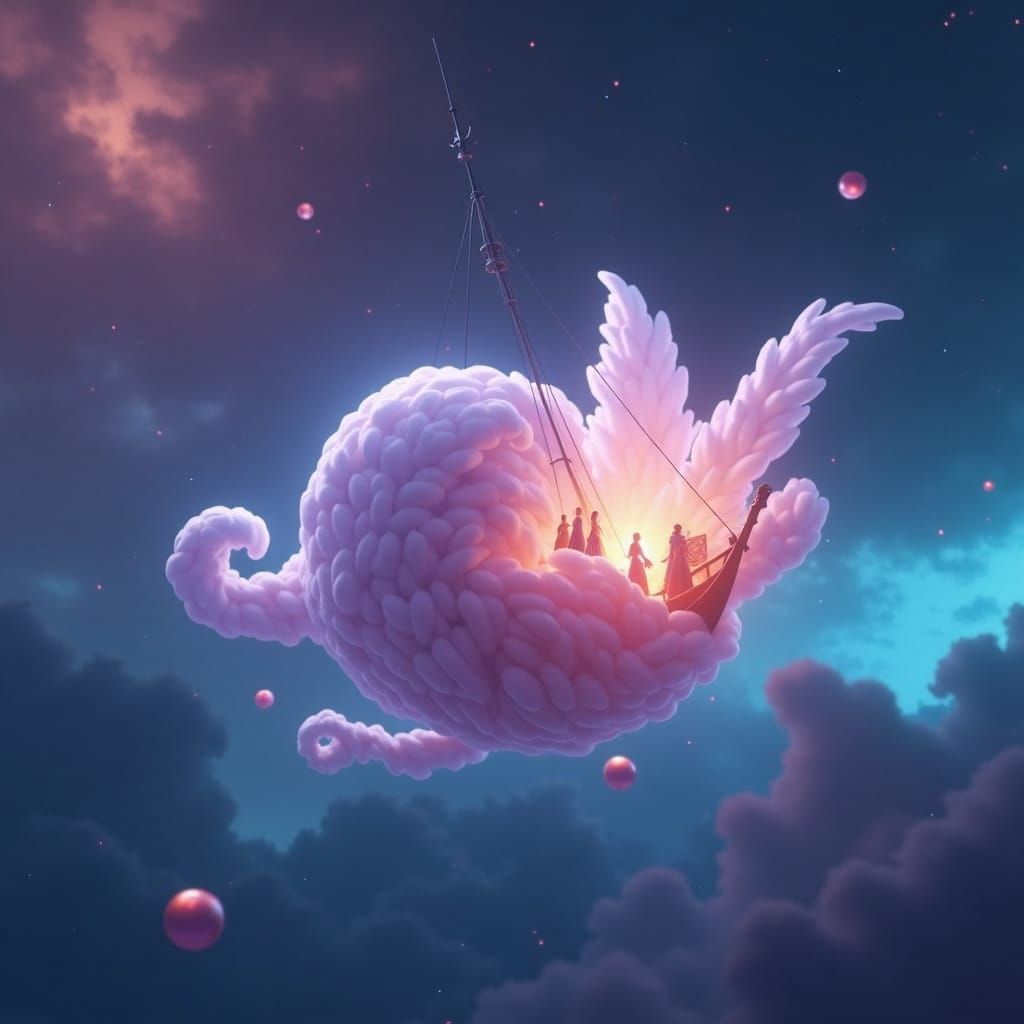 Renaissance Women on Mystical Ship at Sunset