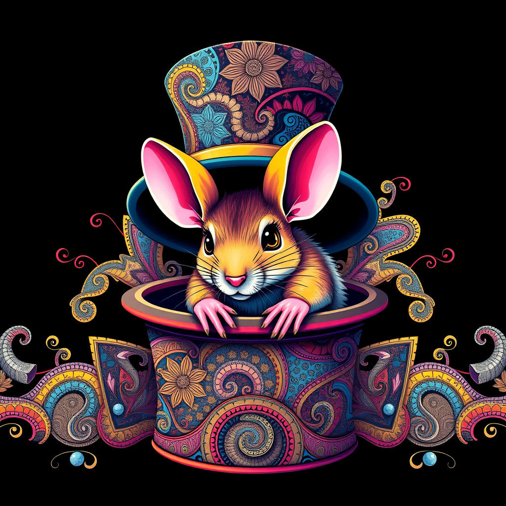 Stylized Mouse Hiding in Fractal Top Hat