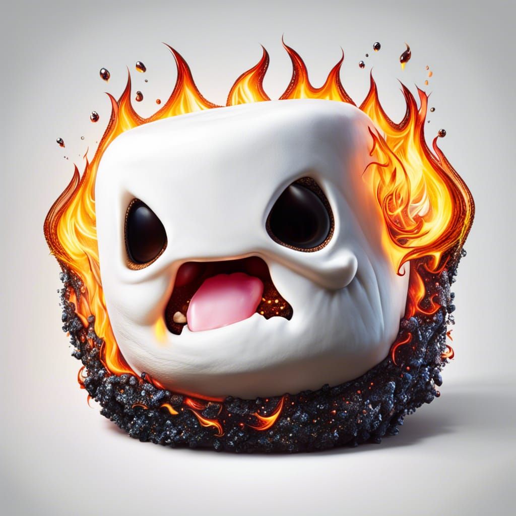 Photorealistic Marshmallow Monster in Fiery Aura